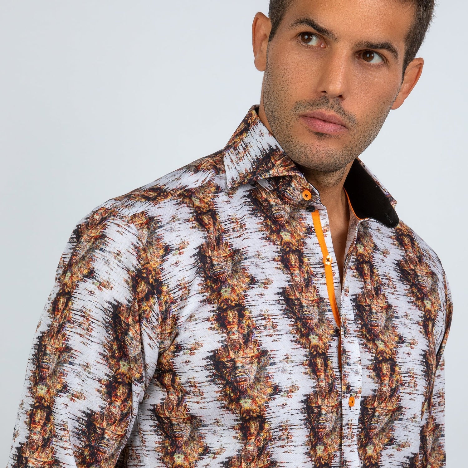 TRIBAL MASK ABSTRACT DISTORTION OXFORD PRINT SHIRT