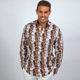 TRIBAL MASK ABSTRACT DISTORTION OXFORD PRINT SHIRT