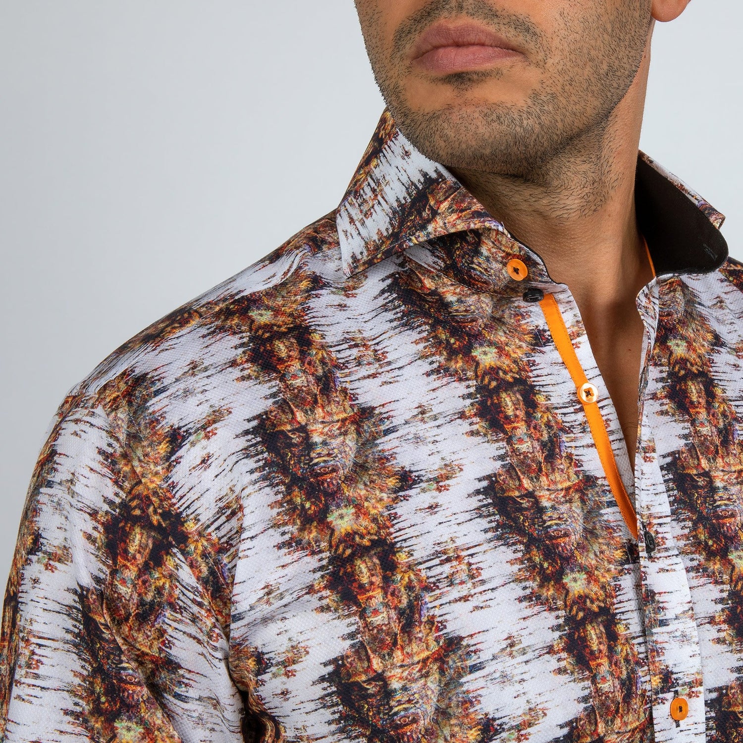 TRIBAL MASK ABSTRACT DISTORTION OXFORD PRINT SHIRT