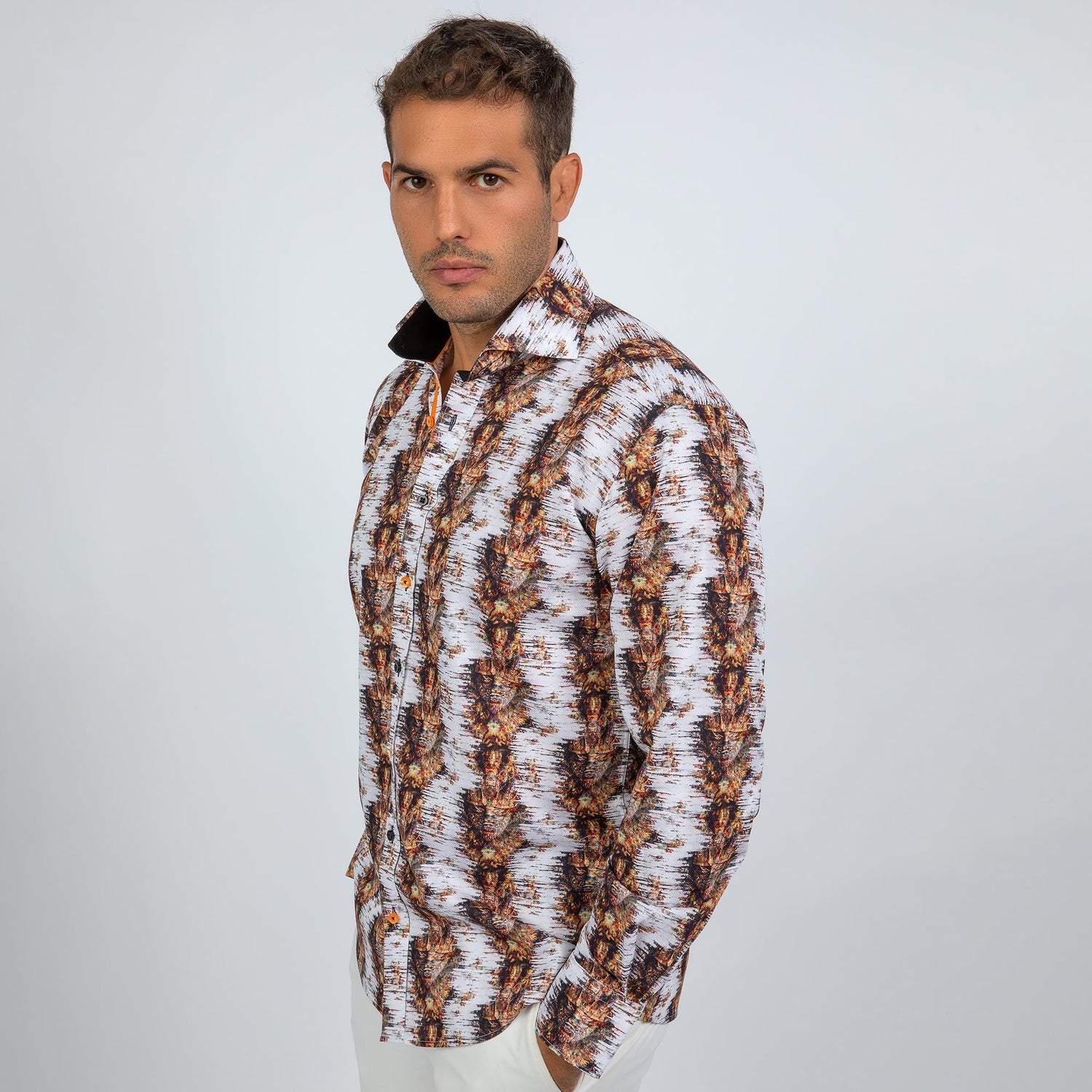 TRIBAL MASK ABSTRACT DISTORTION OXFORD PRINT SHIRT