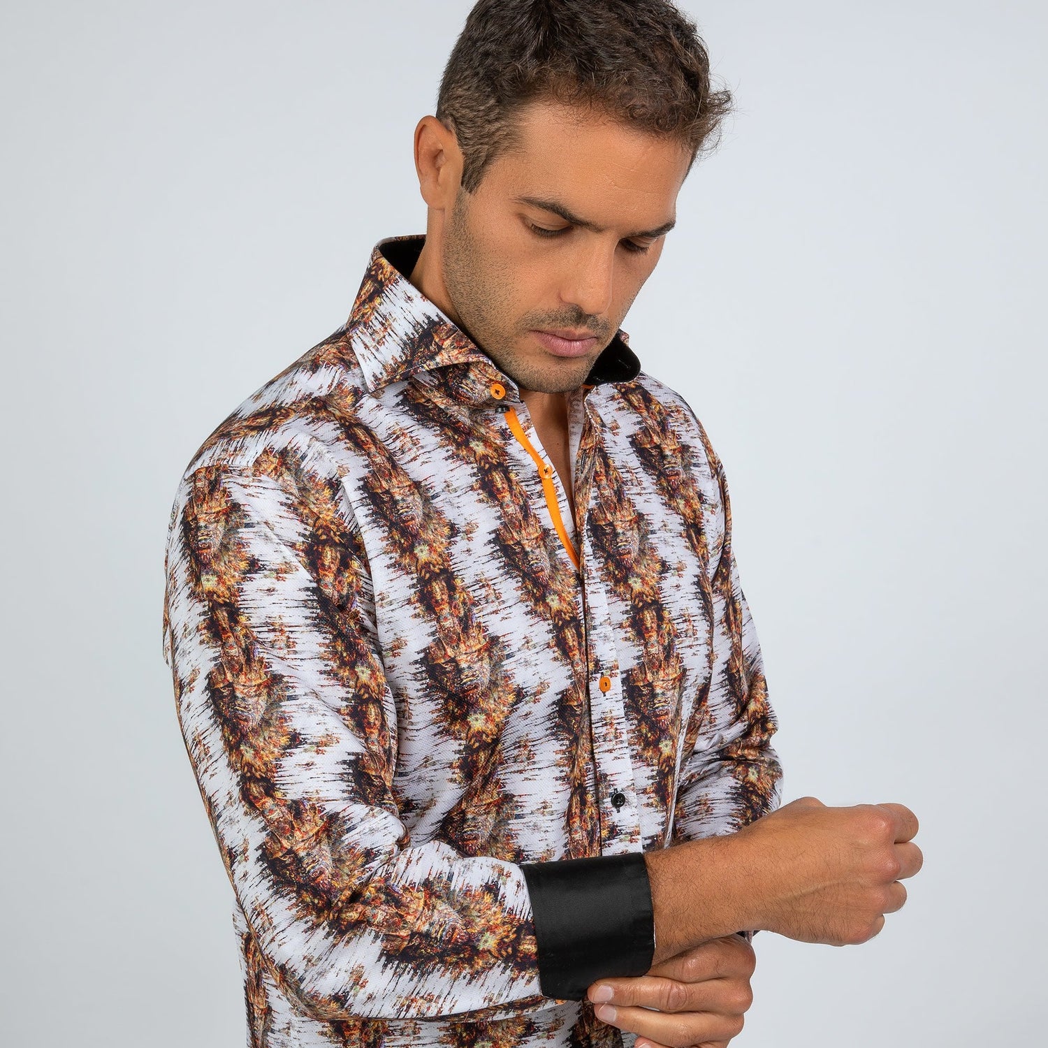 TRIBAL MASK ABSTRACT DISTORTION OXFORD PRINT SHIRT