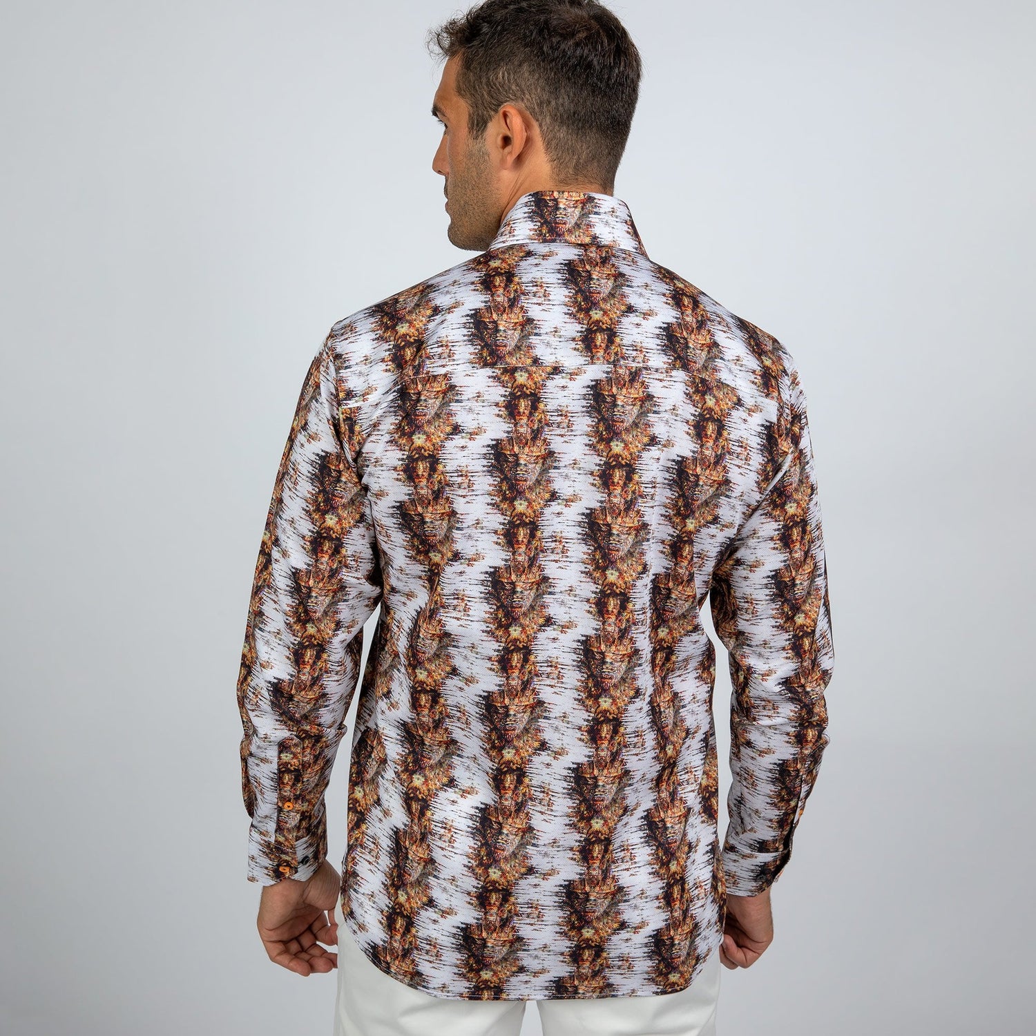 TRIBAL MASK ABSTRACT DISTORTION OXFORD PRINT SHIRT