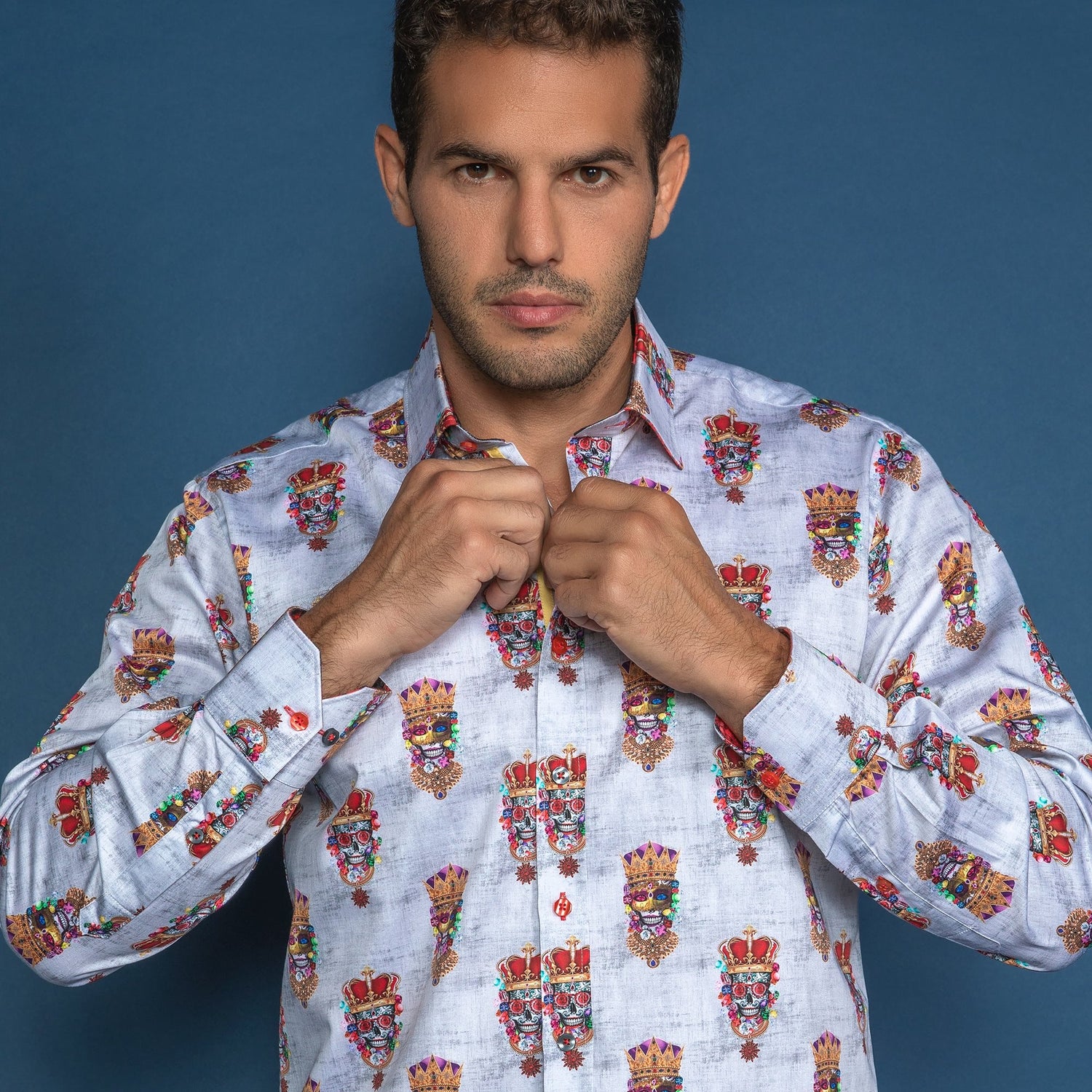 CROWNED SUGAR SKULL KING PRINT SHIRT