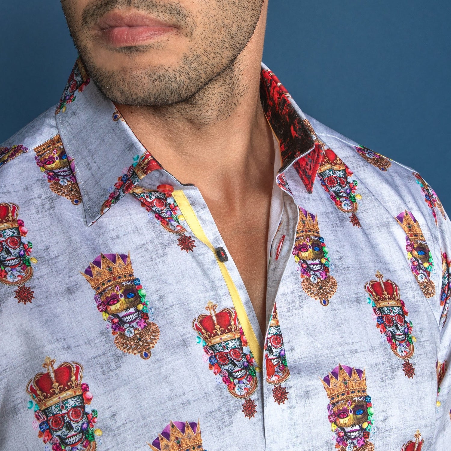 CROWNED SUGAR SKULL KING PRINT SHIRT