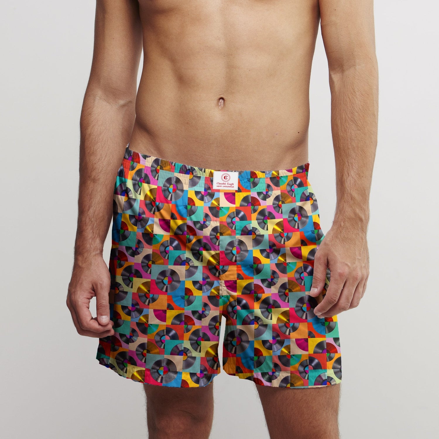 VINYL ABSTRACT COTTON POPLIN PRINT BOXER SHORTS