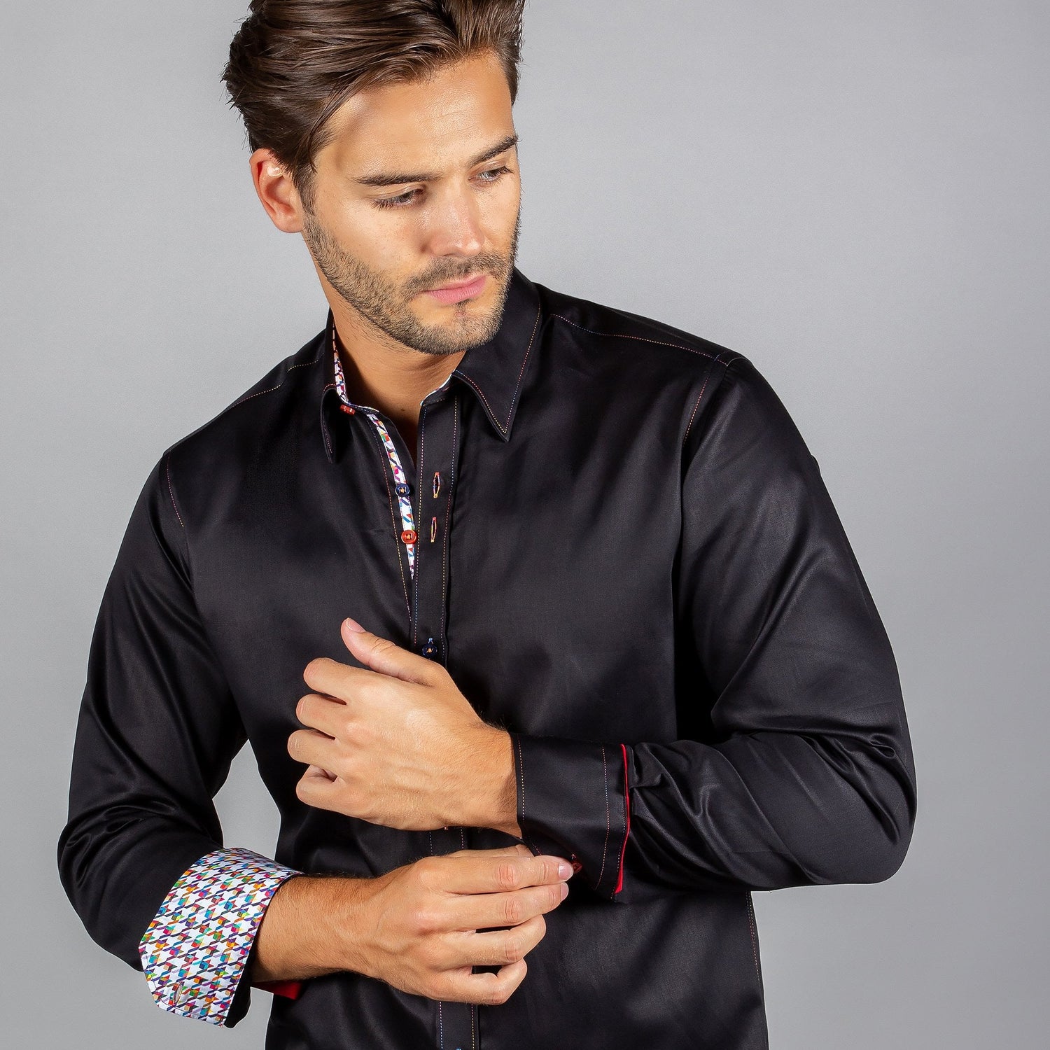 CLASSIC SHIRT WITH HOUNDSTOOTH INSERT