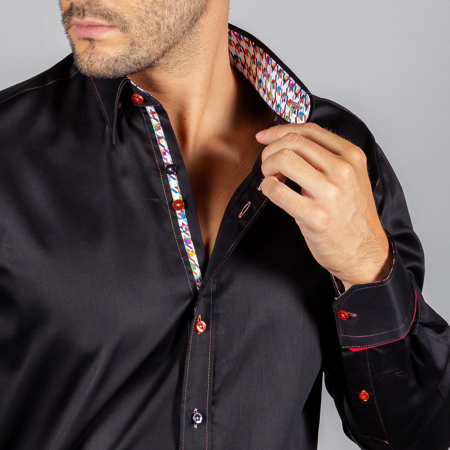 CLASSIC SHIRT WITH HOUNDSTOOTH INSERT