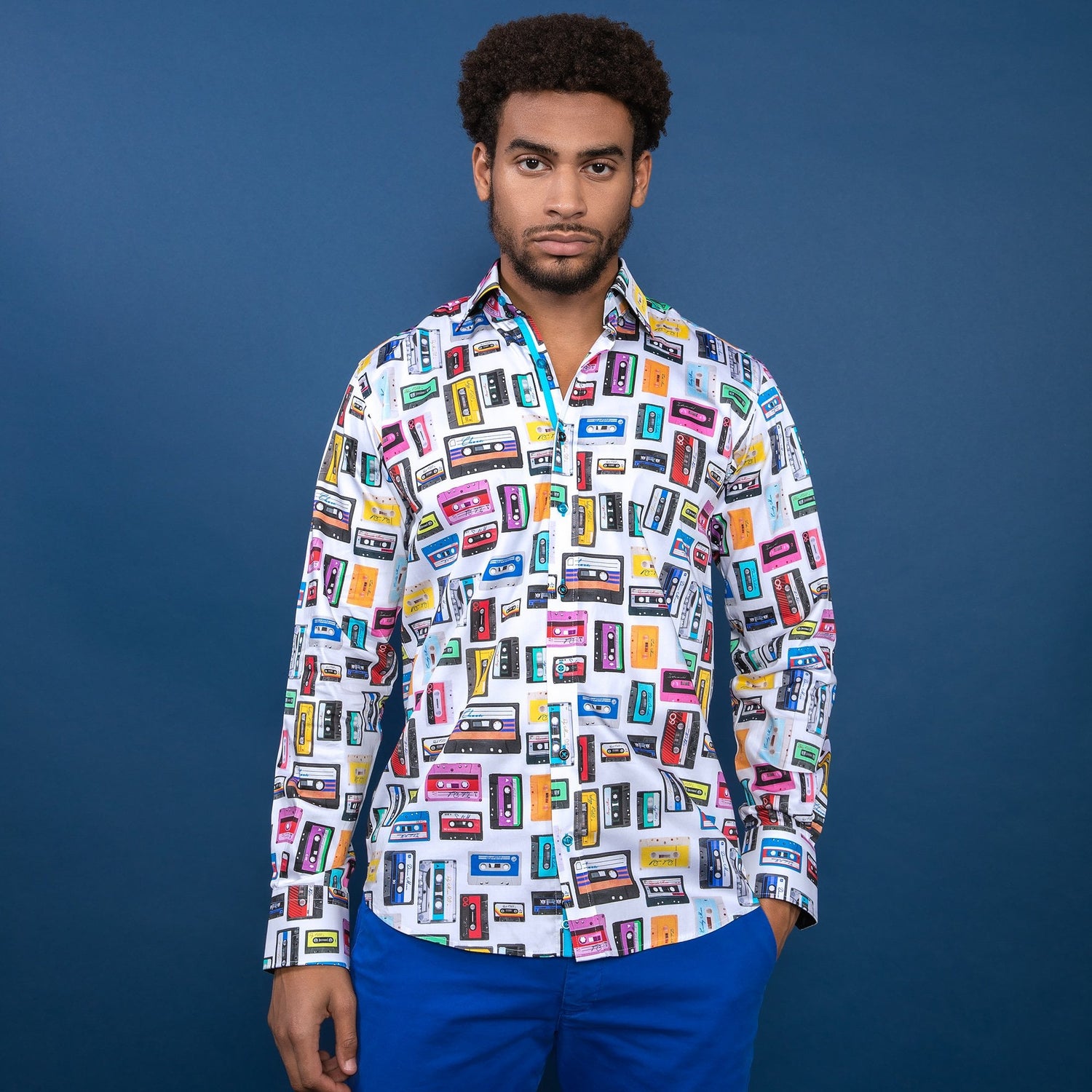 VINTAGE CASSETTE SHIRT - Premium Men's Patterned Shirt by Claudio Lugli | Bold Design, Tailored Fit, Best Printed Shirts