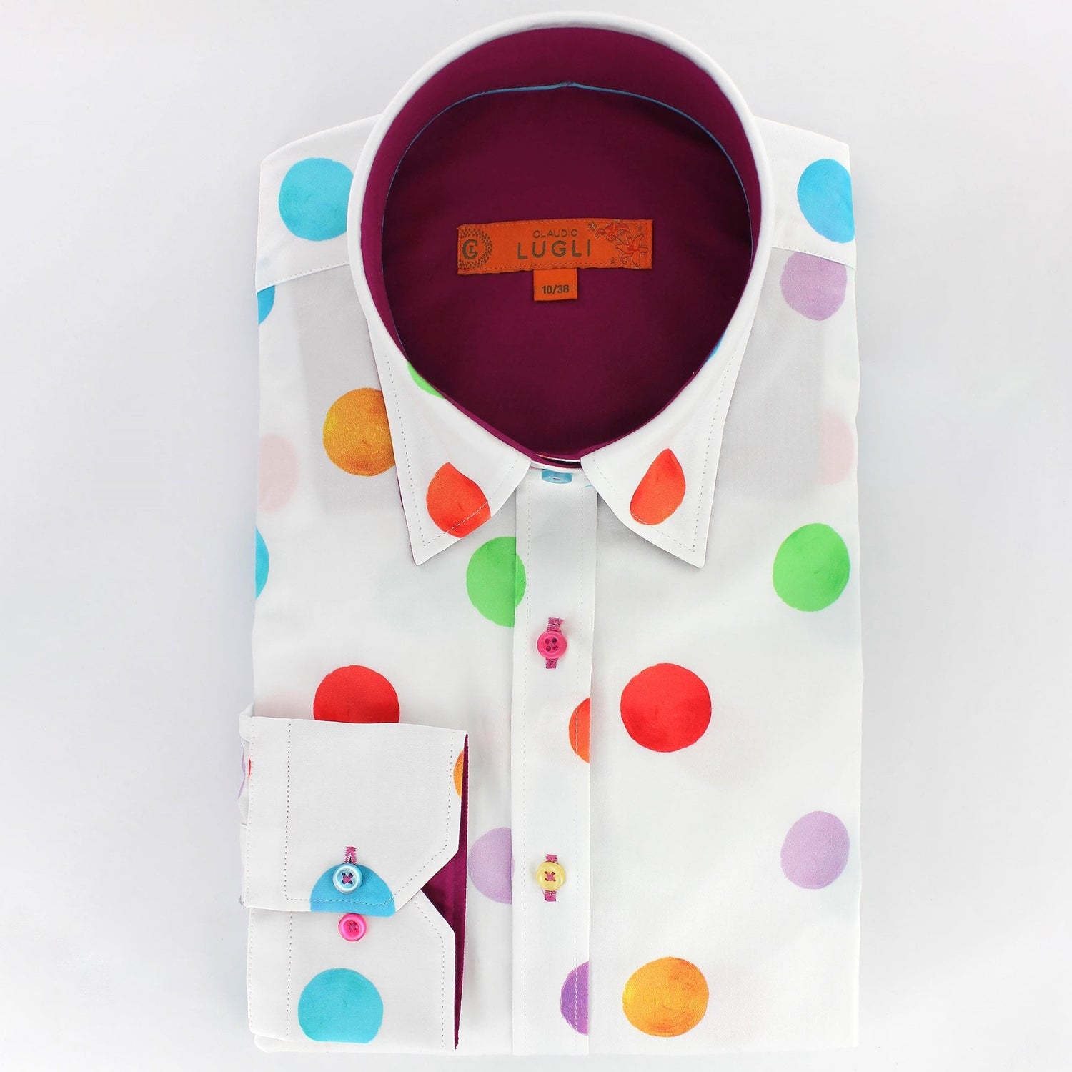 Multicolour polkadot print women's shirt with vibrant polka dots on a smooth satin and cotton blend, perfect for lively and fun occasions.