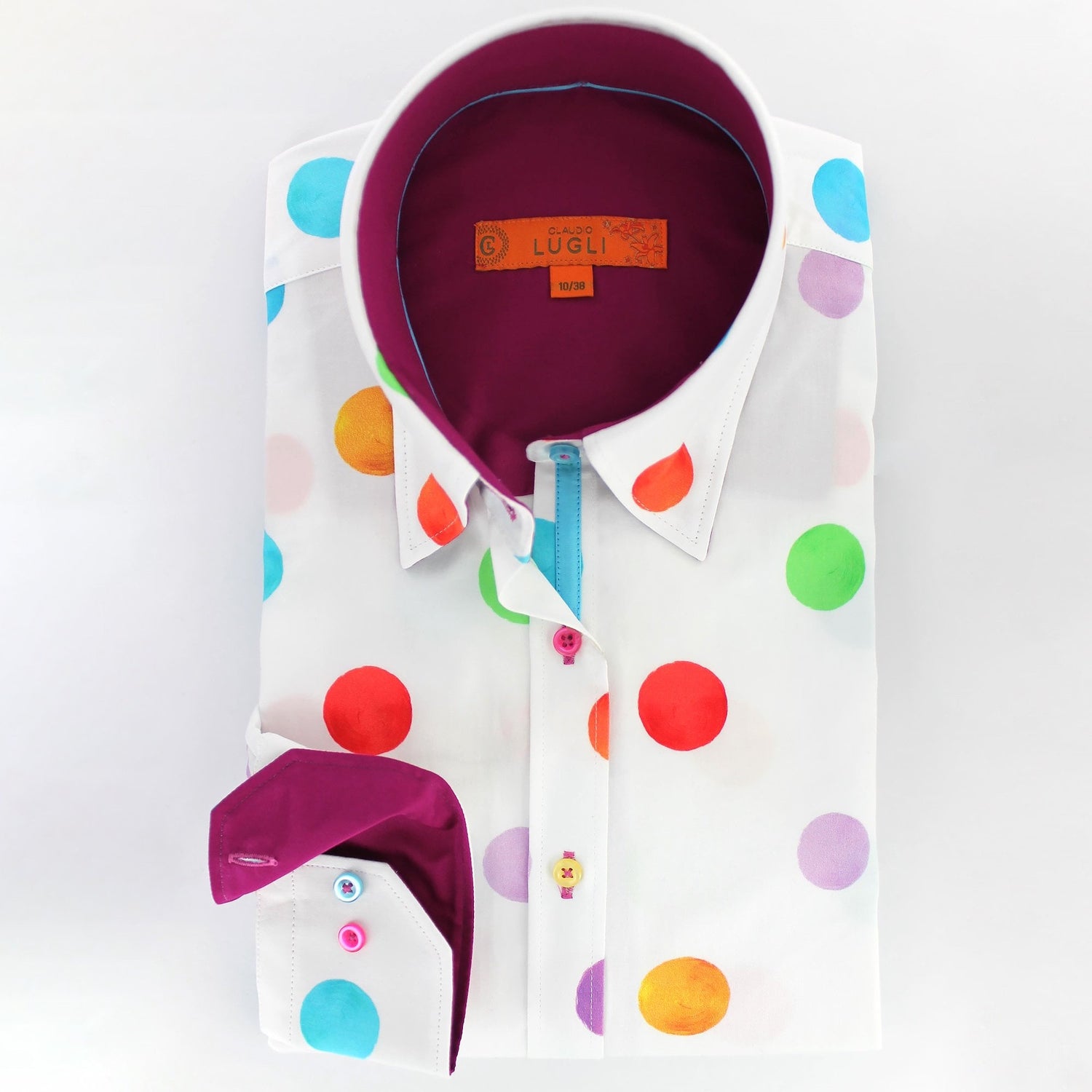 Multicolour Polkadot Women's Print Shirt with vibrant dots on satin and cotton blend, folded and displayed, perfect for any occasion