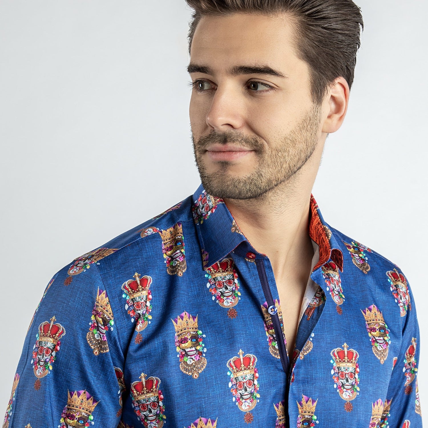 CROWNED SUGAR SKULL KING PRINT SHIRT