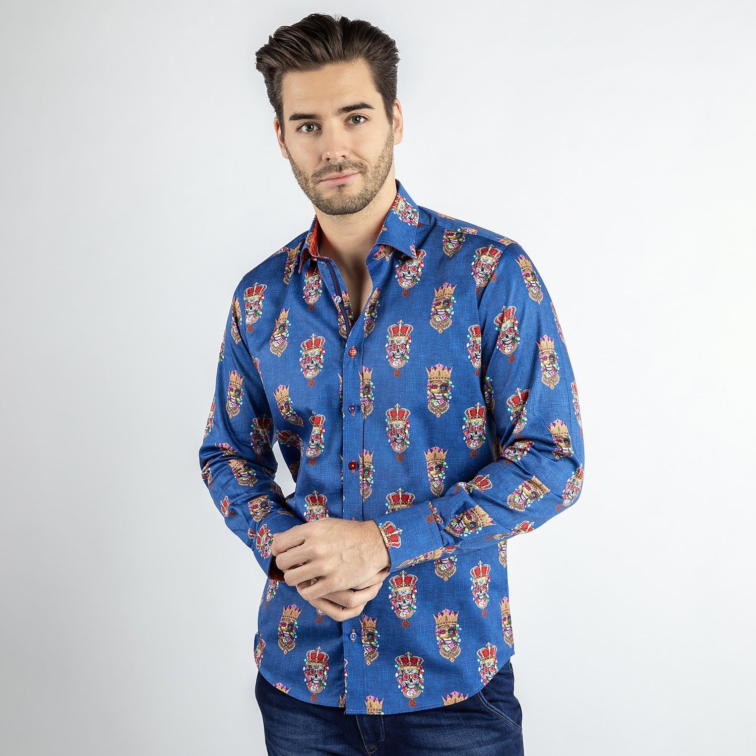 CROWNED SUGAR SKULL KING PRINT SHIRT