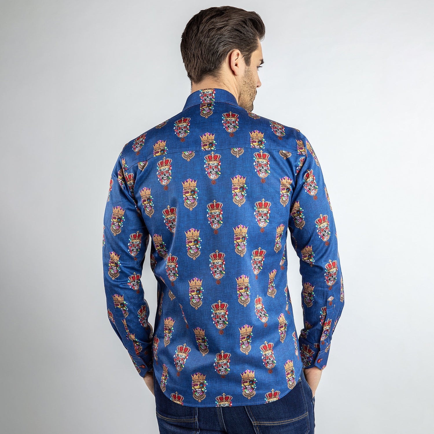 CROWNED SUGAR SKULL KING PRINT SHIRT