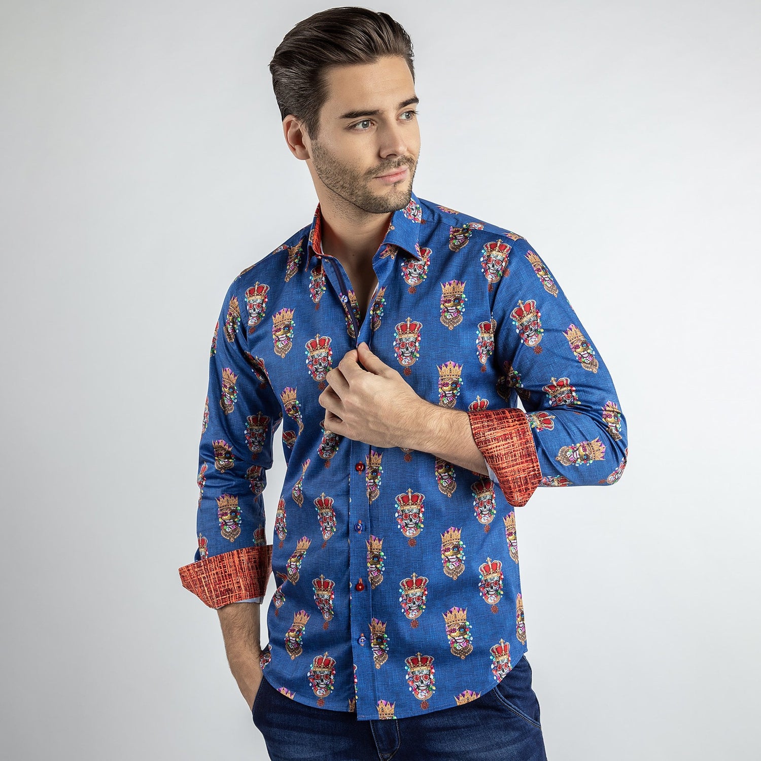 CROWNED SUGAR SKULL KING PRINT SHIRT