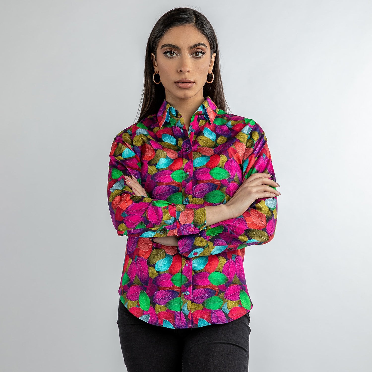 MULTICOLOUR LEAVES SHIRT WOMENS PRINT SHIRT