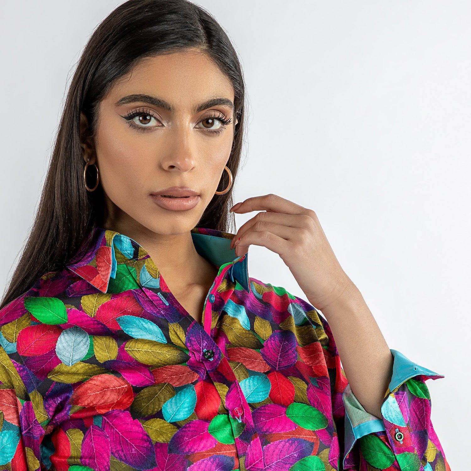 MULTICOLOUR LEAVES SHIRT WOMENS PRINT SHIRT