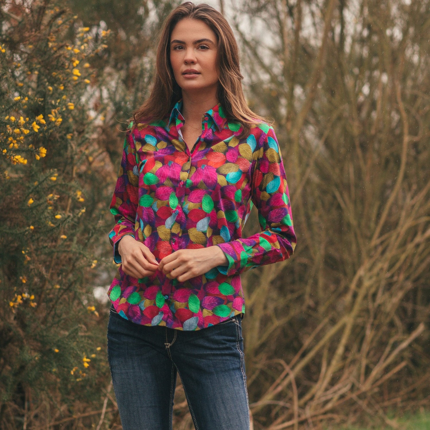 MULTICOLOUR LEAVES SHIRT WOMENS PRINT SHIRT