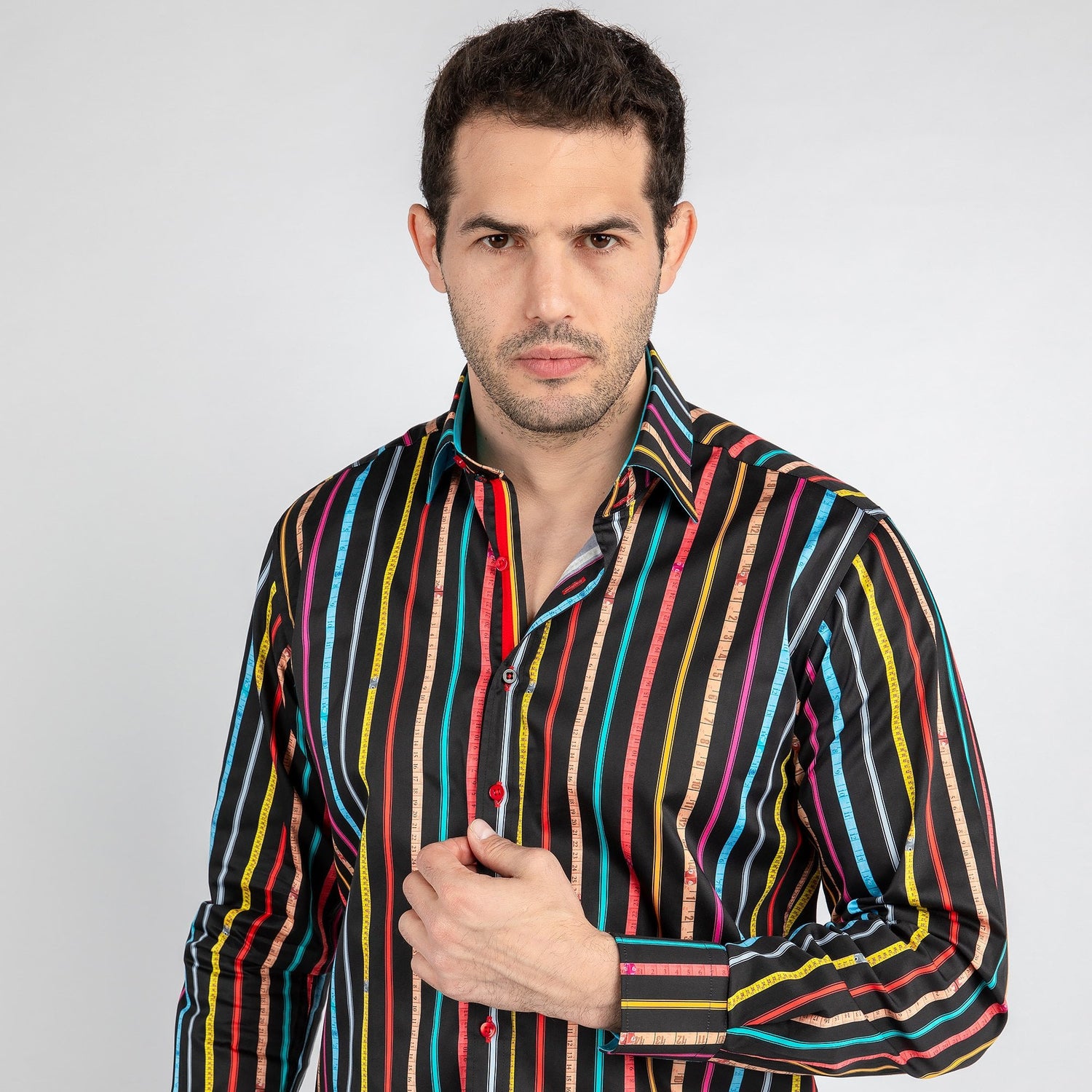 MEASURING TAPE STRIPE PRINT SHIRT