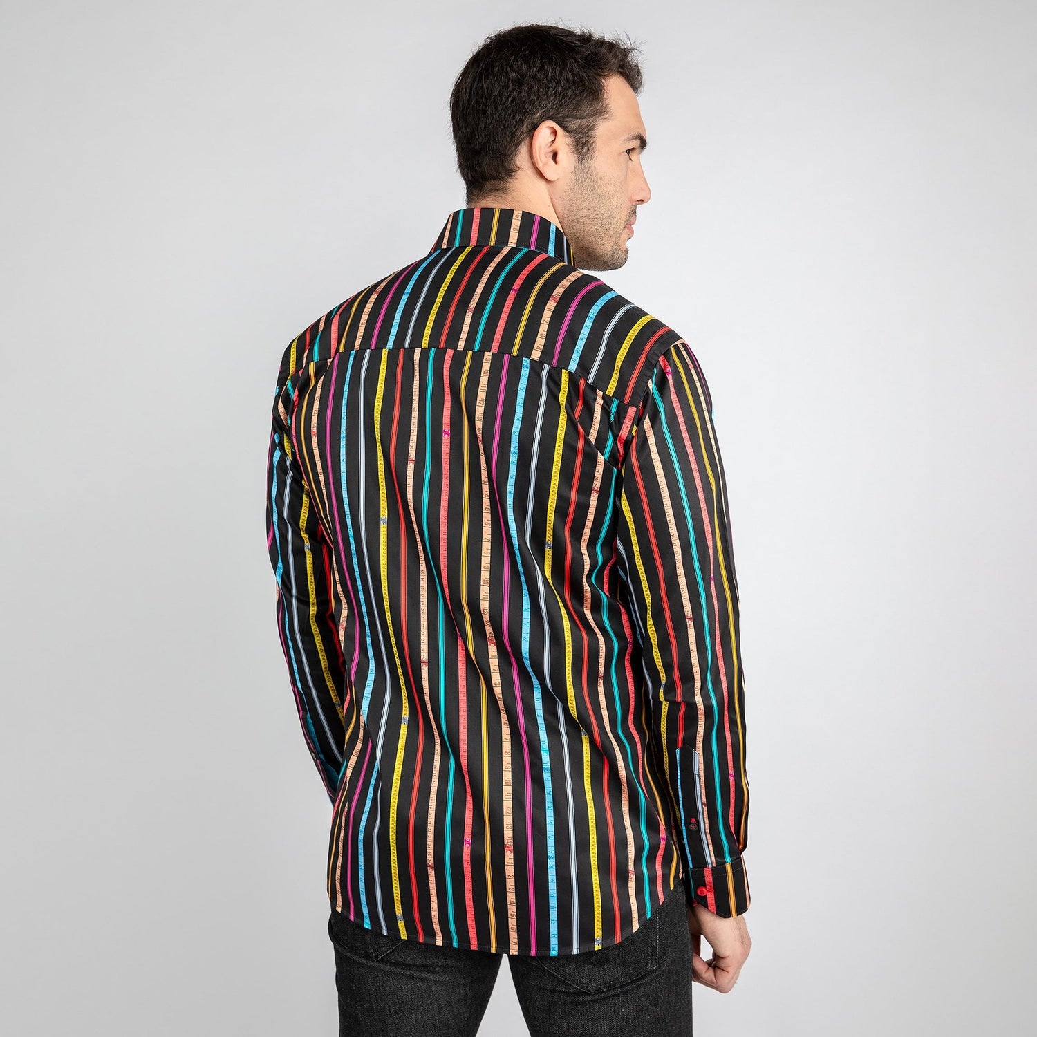 MEASURING TAPE STRIPE PRINT SHIRT