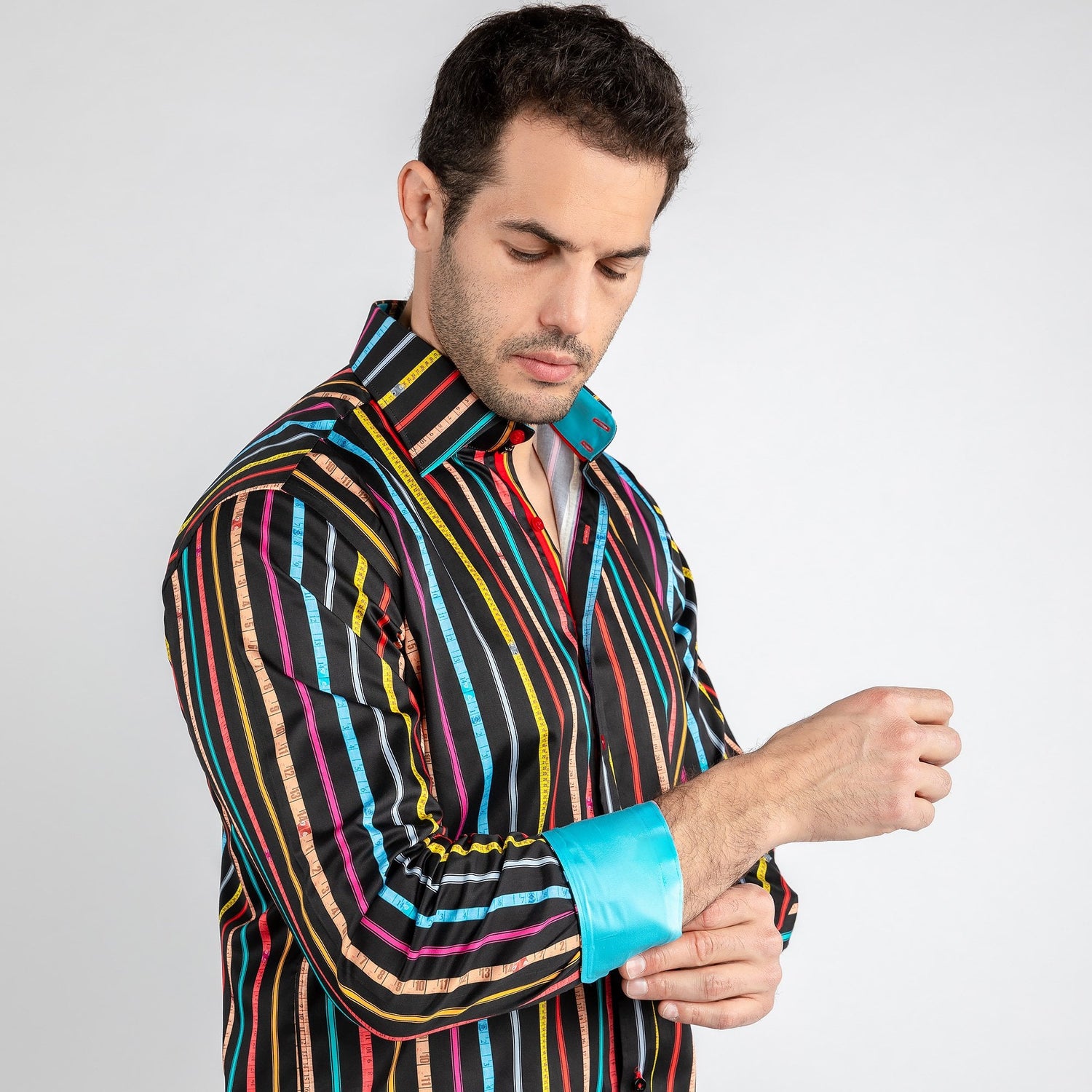 MEASURING TAPE STRIPE PRINT SHIRT