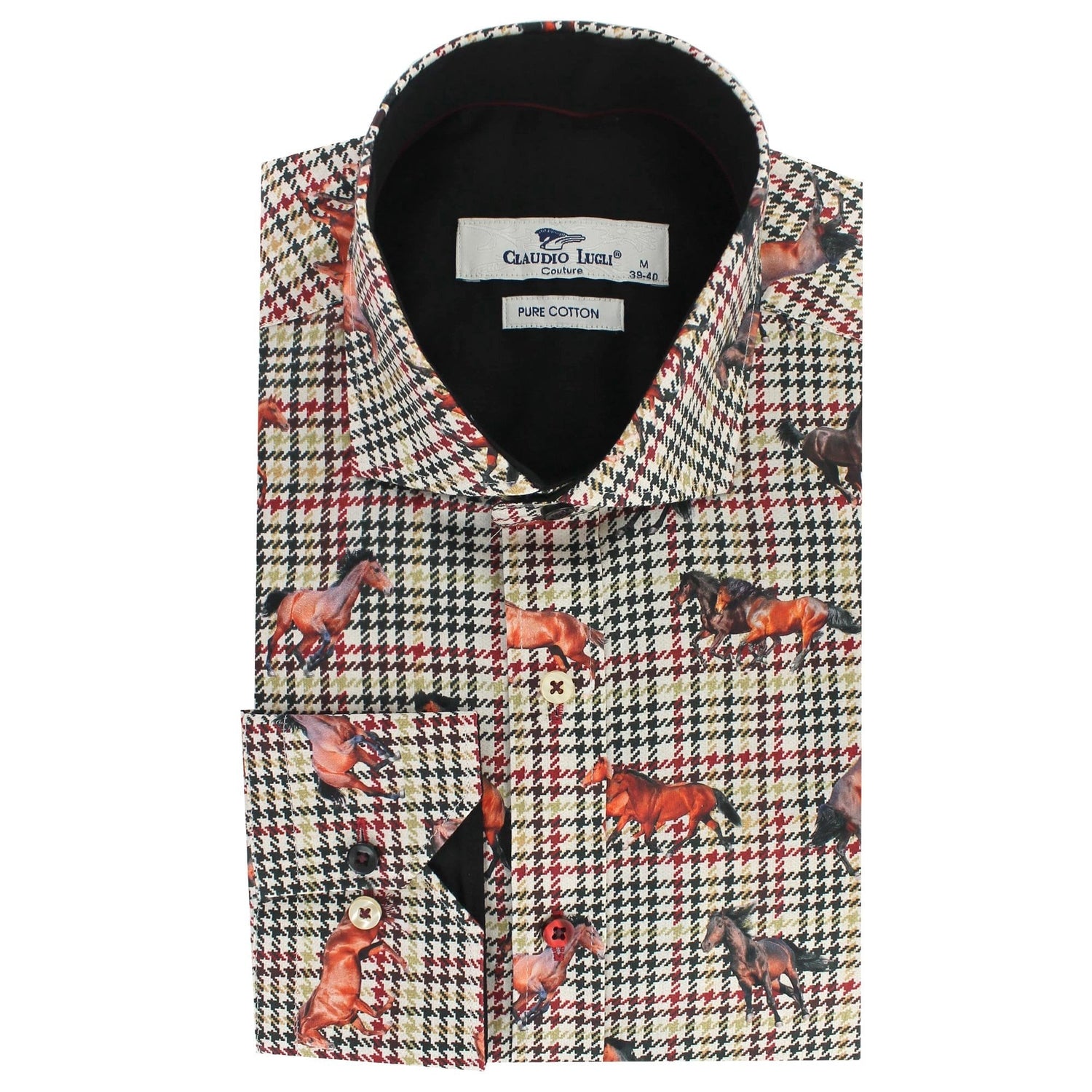 PLAID HOUNDSTOOTH MUSTANG PRINT SHIRT