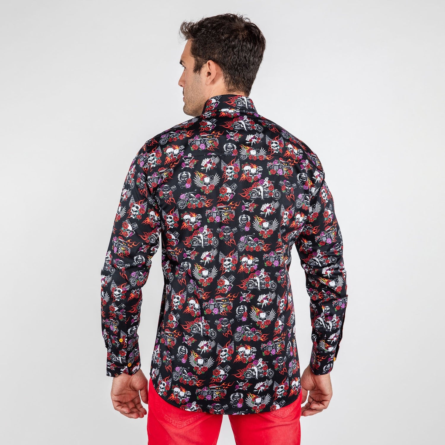 RETRO SKULLS & ROSES TATTOO PRINT SHIRT