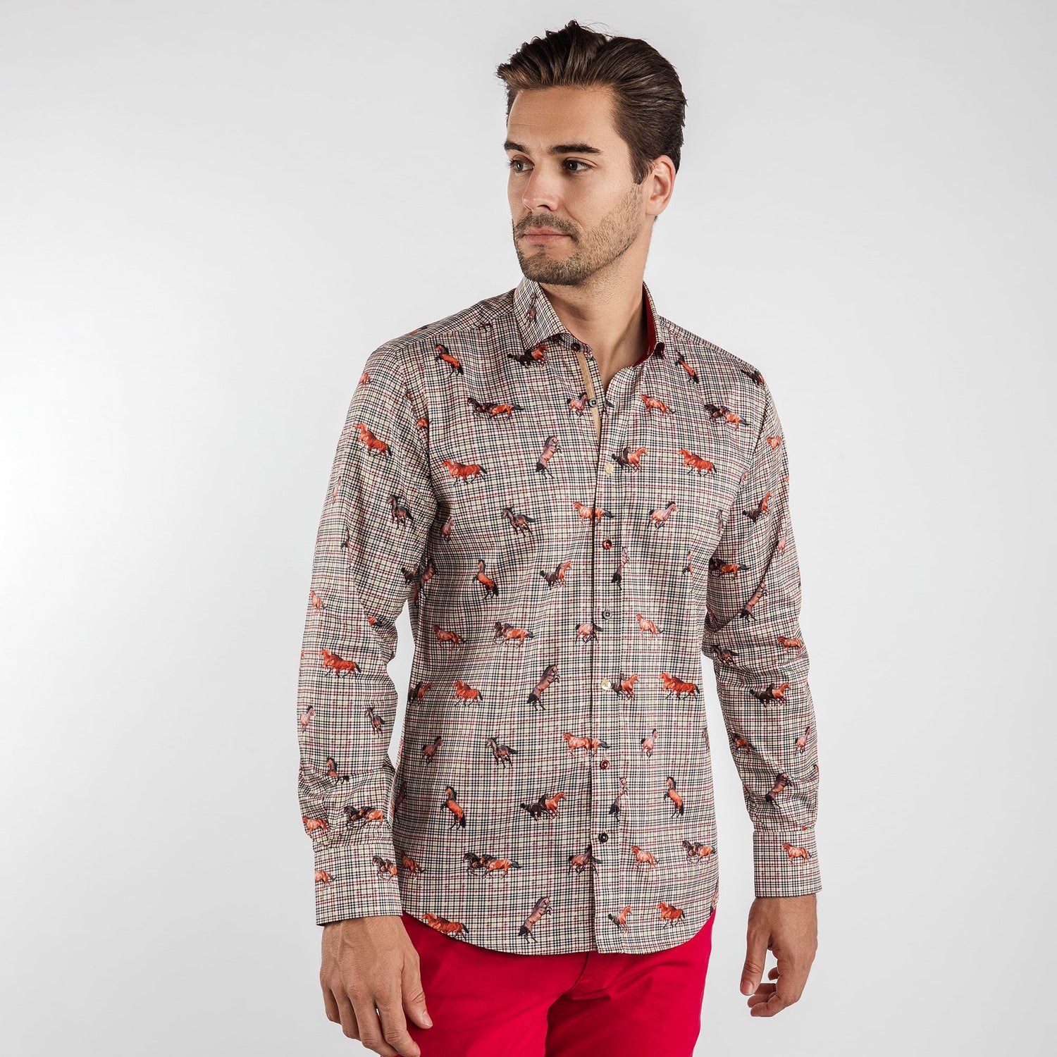 MUSTANGS ON PUPPYTOOTH BACKGROUND PRINT SHIRT