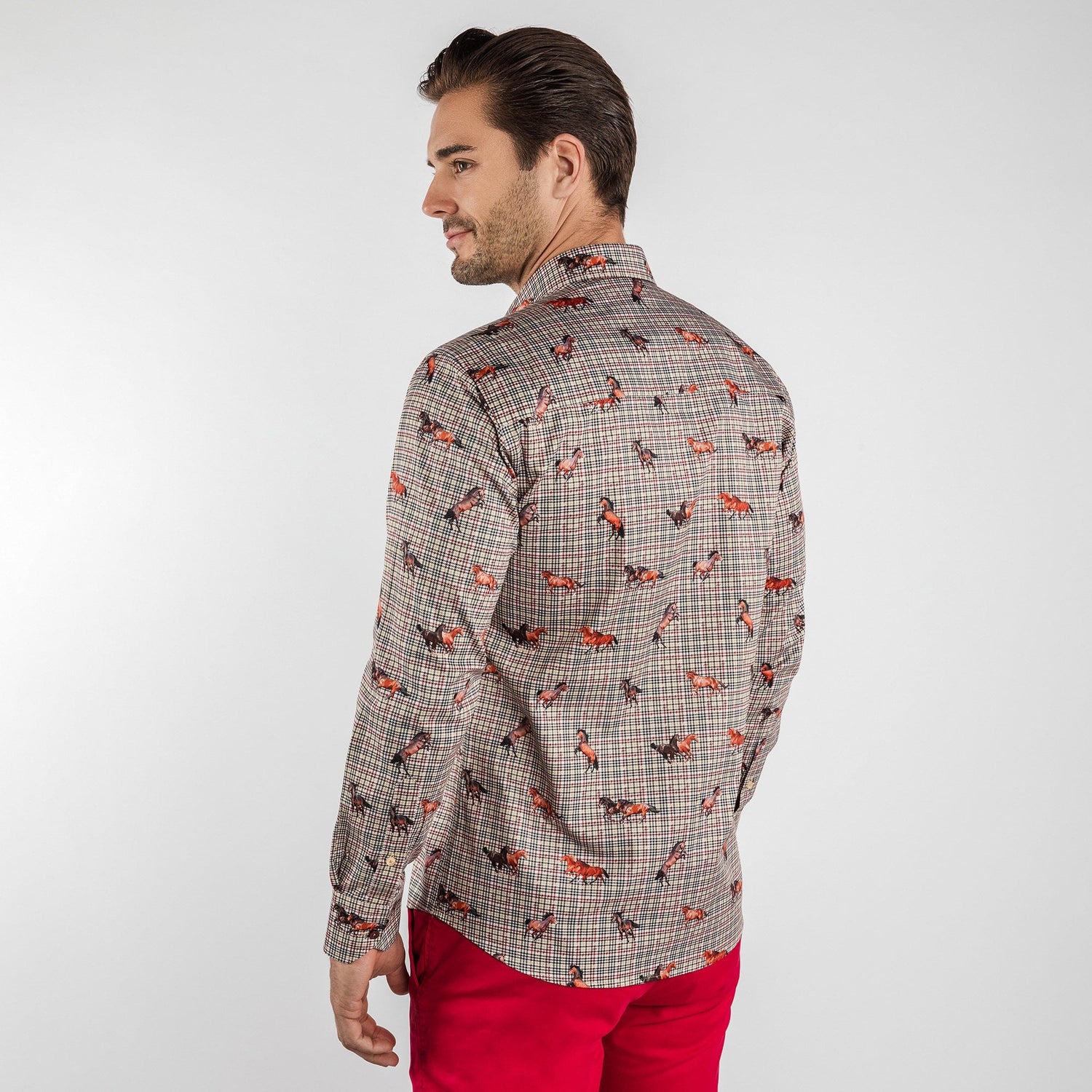 MUSTANGS ON PUPPYTOOTH BACKGROUND PRINT SHIRT