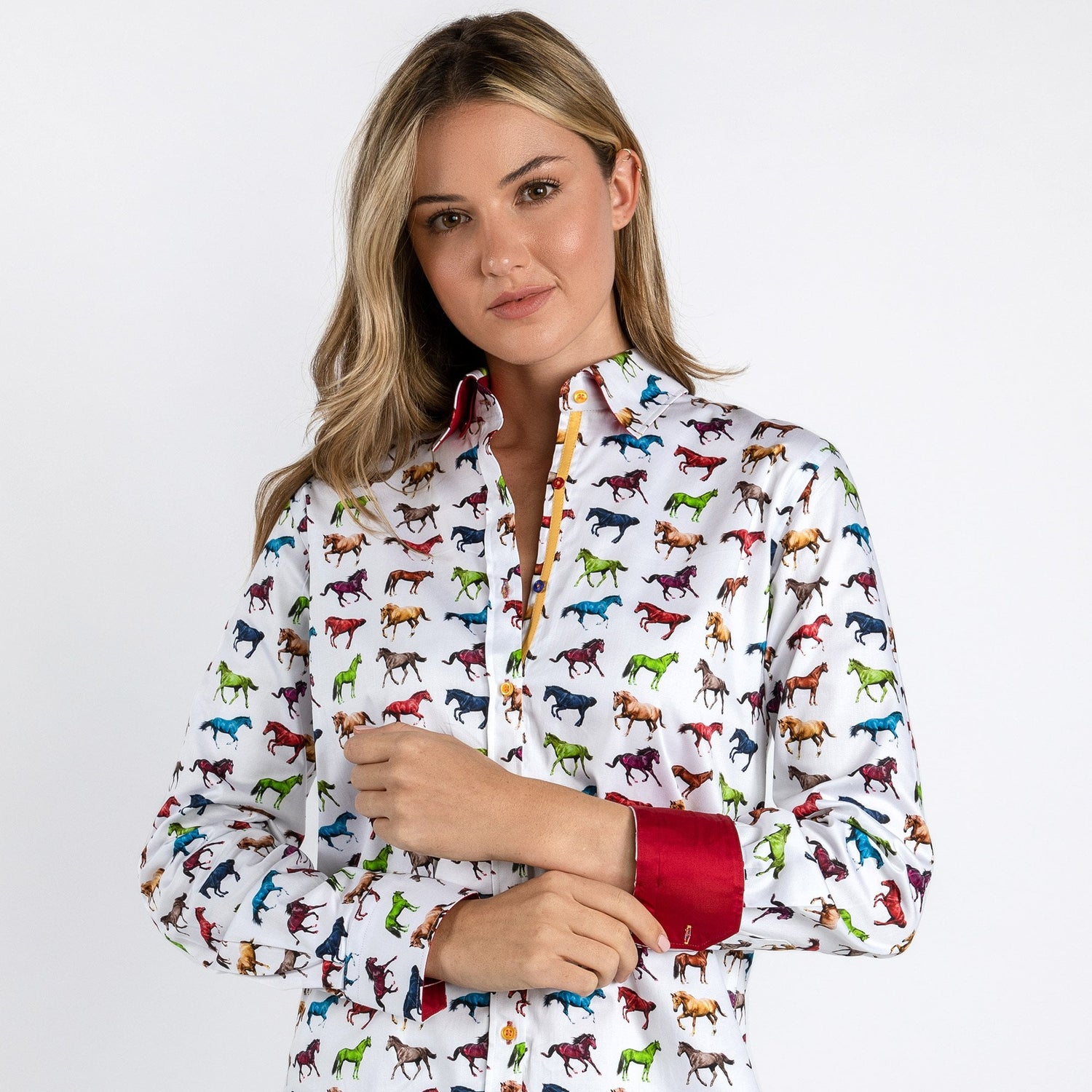 MULTI COLOURED GALLOPING HORSES WOMENS  PRINT SHIRT