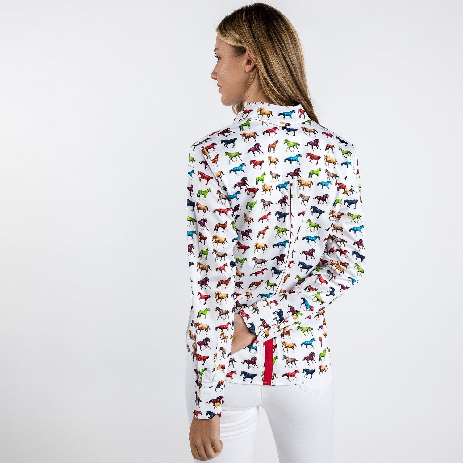 MULTI COLOURED GALLOPING HORSES WOMENS  PRINT SHIRT