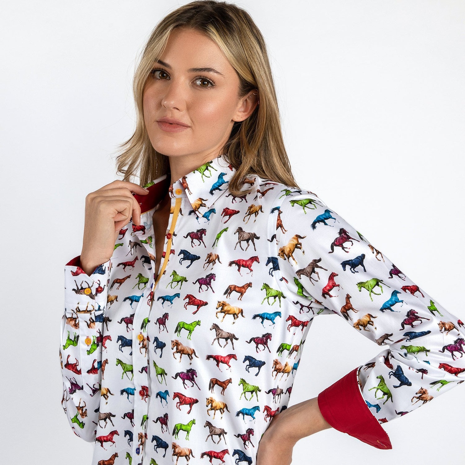 MULTI COLOURED GALLOPING HORSES WOMENS  PRINT SHIRT