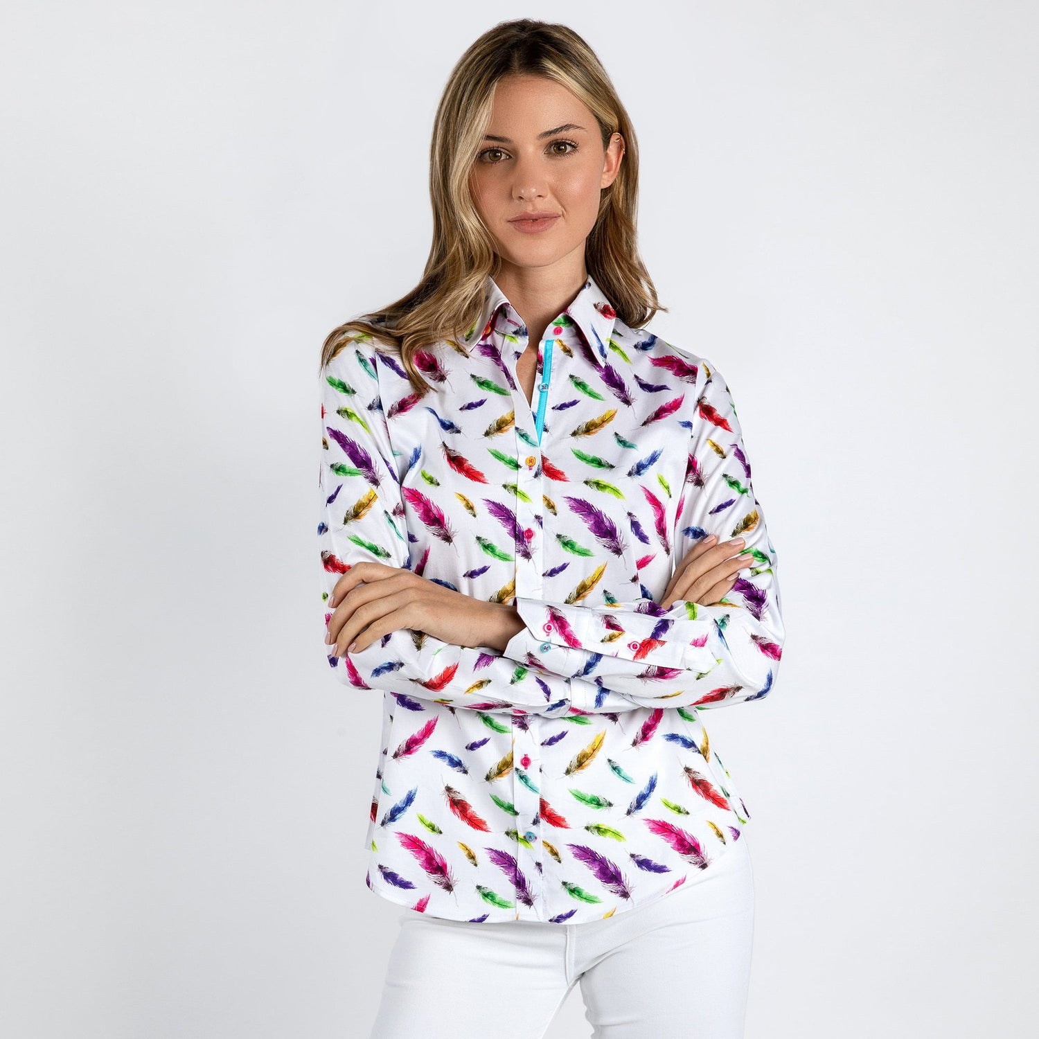 MULTICOLOUR FEATHERS WOMENS  PRINT SHIRT