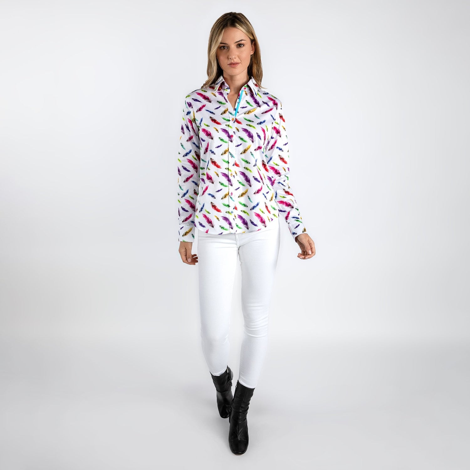 MULTICOLOUR FEATHERS WOMENS  PRINT SHIRT