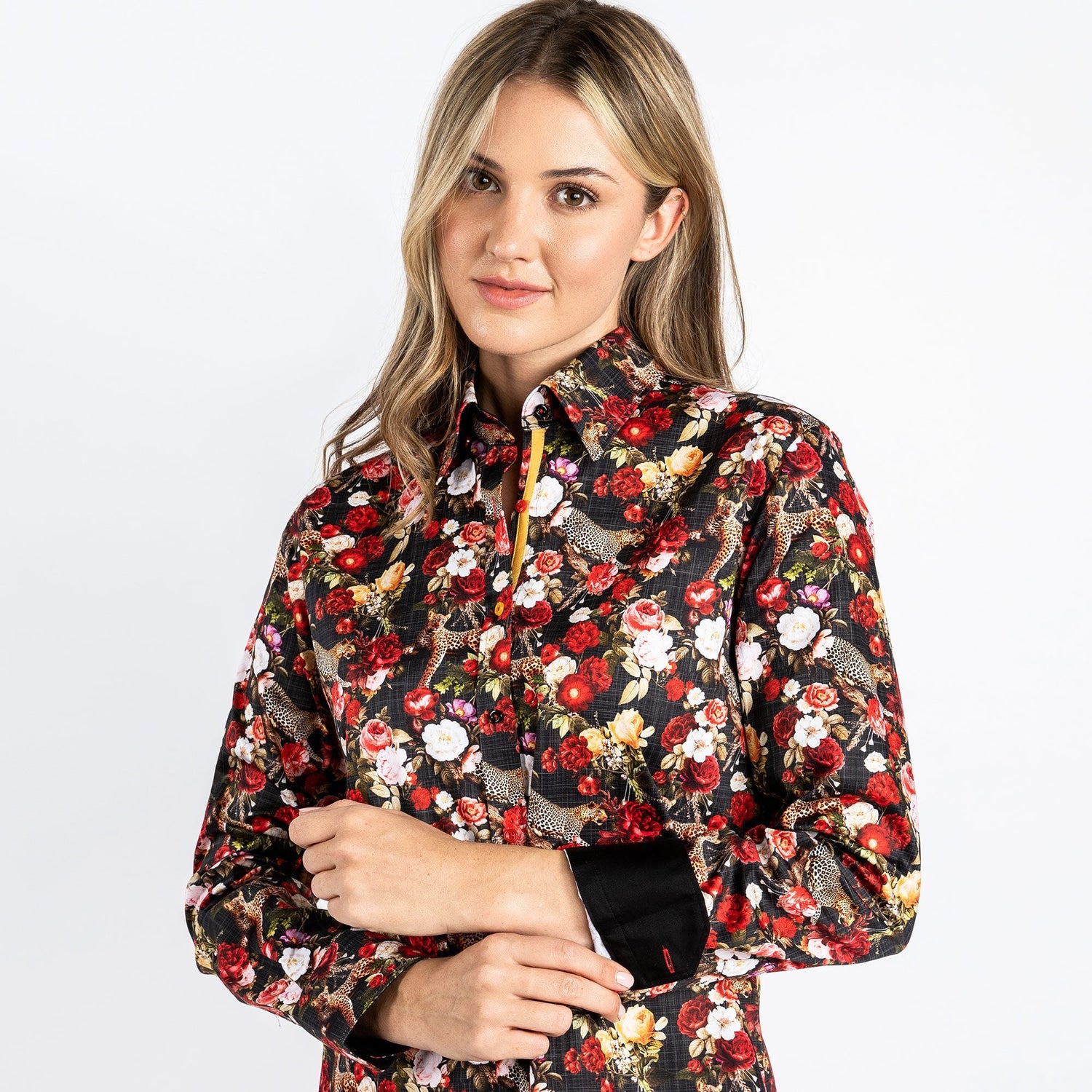 LEOPARDS & ROSES WOMENS PRINT SHIRT