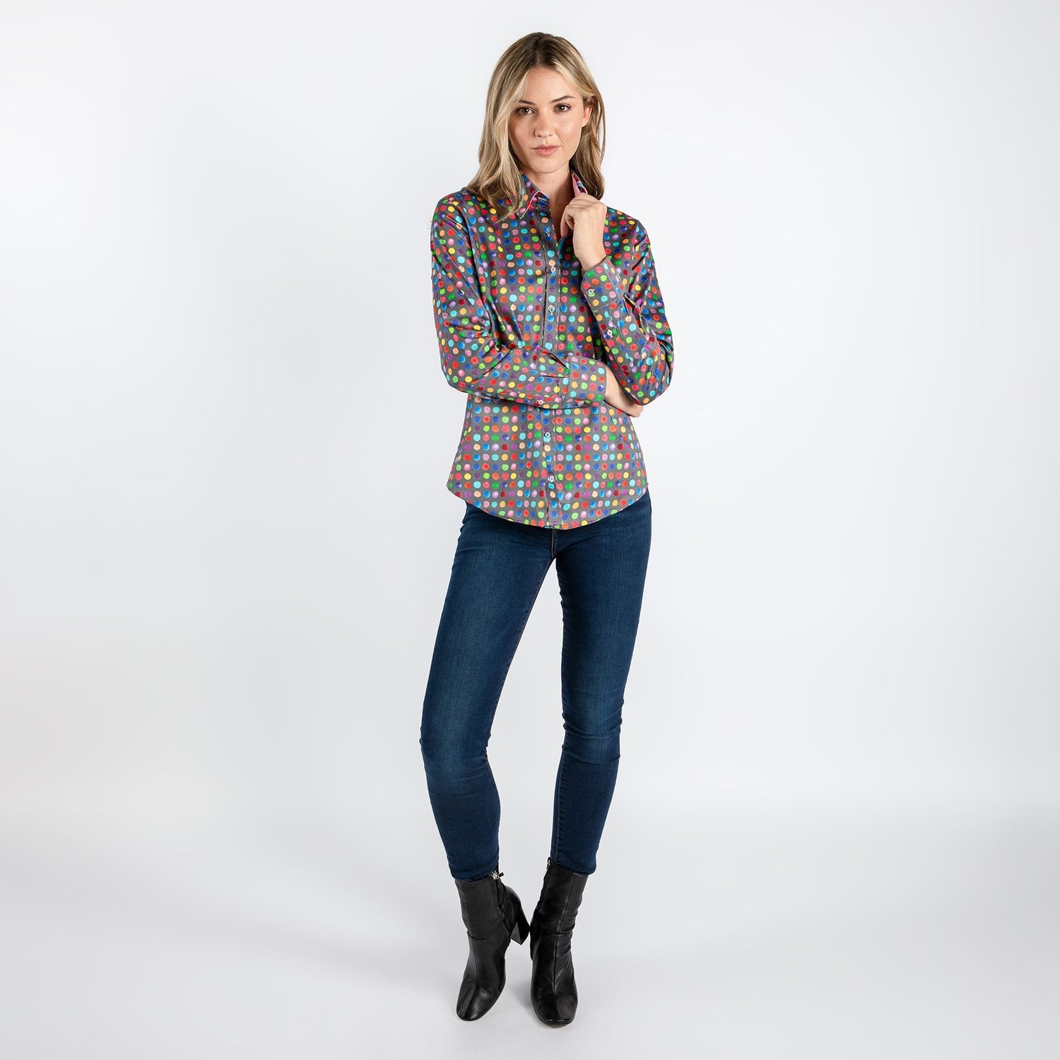 MULTICOLOUR SMALL POLKADOT WOMENS PRINT SHIRT