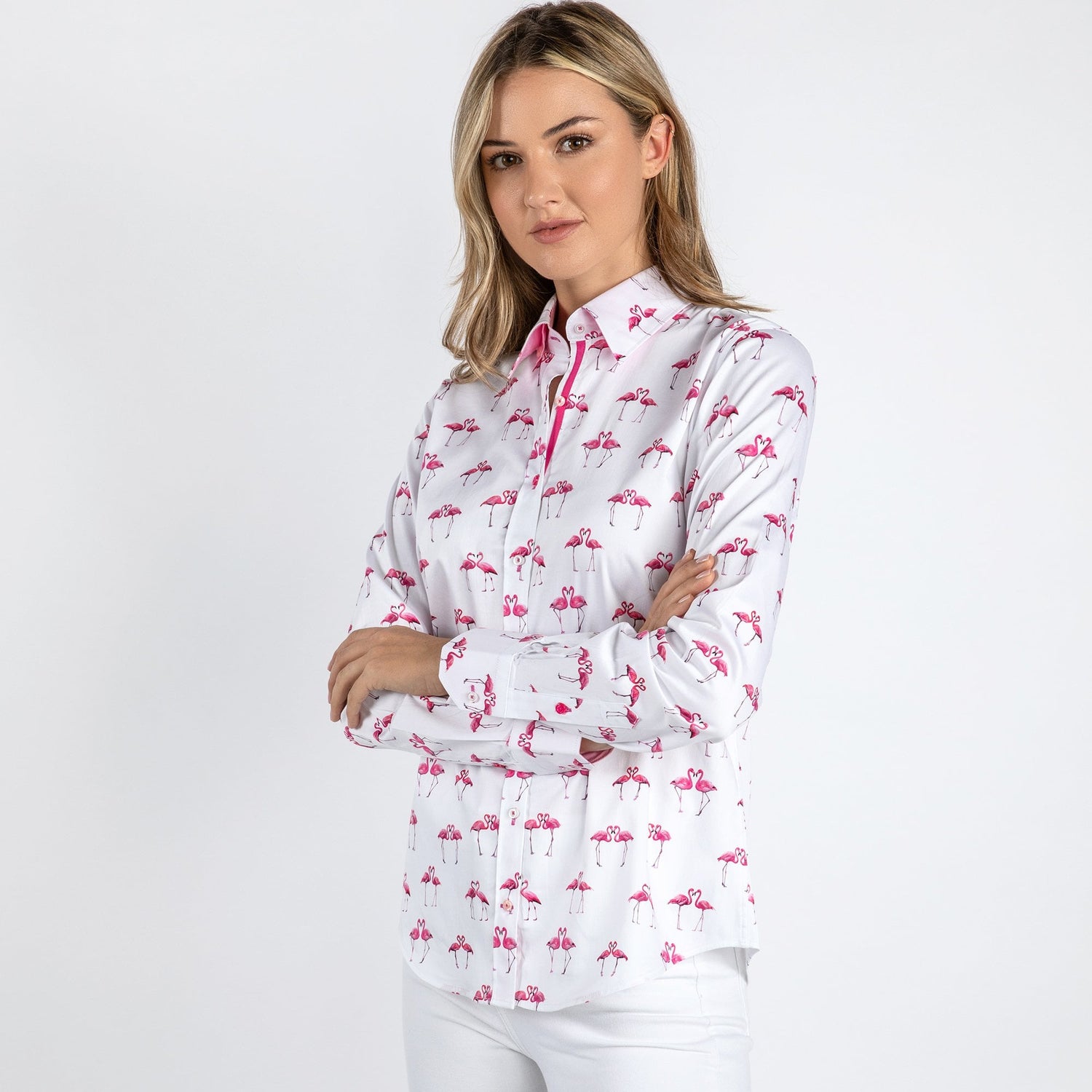 KISSING FLAMINGO WOMENS PRINTED SHIRT