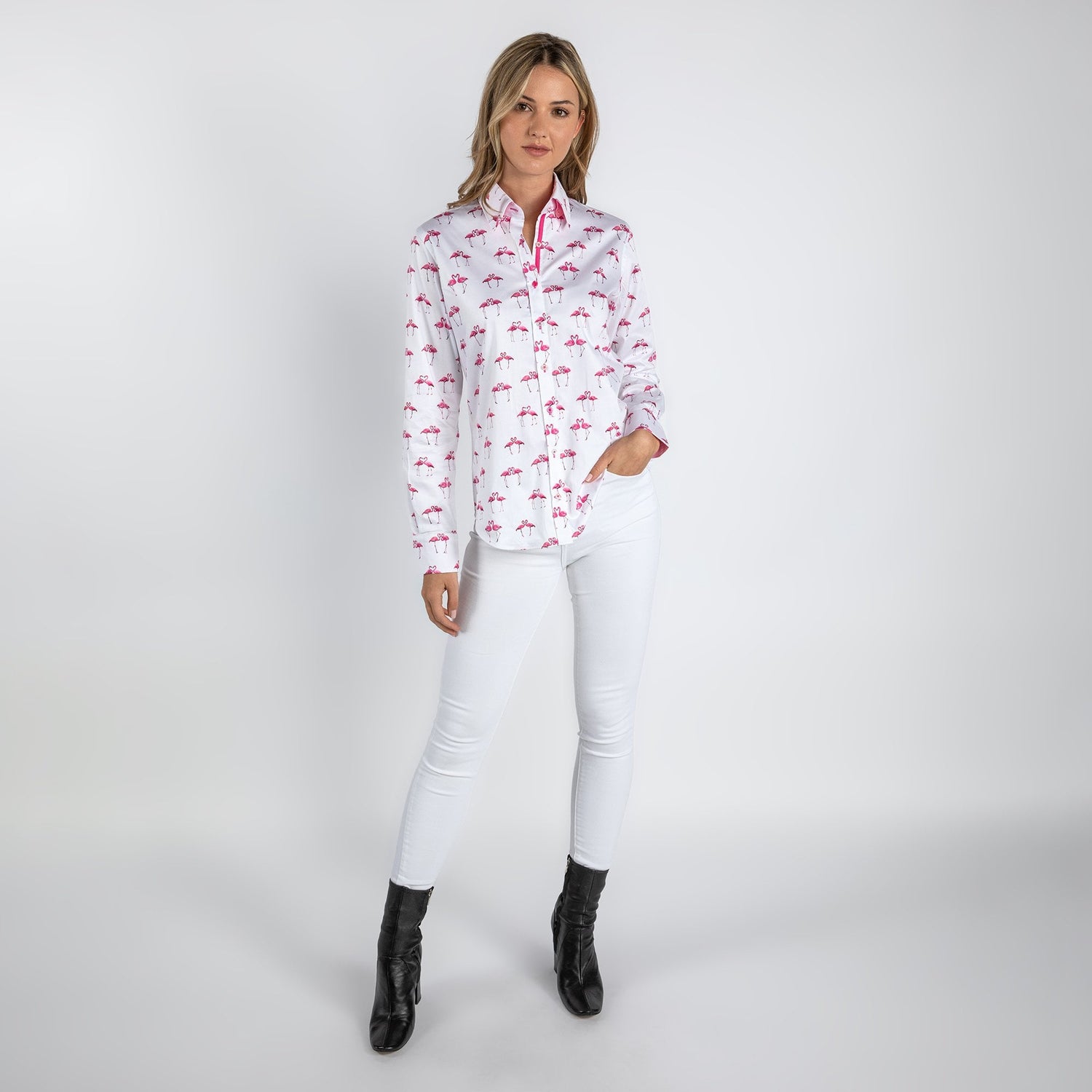 KISSING FLAMINGO WOMENS PRINTED SHIRT