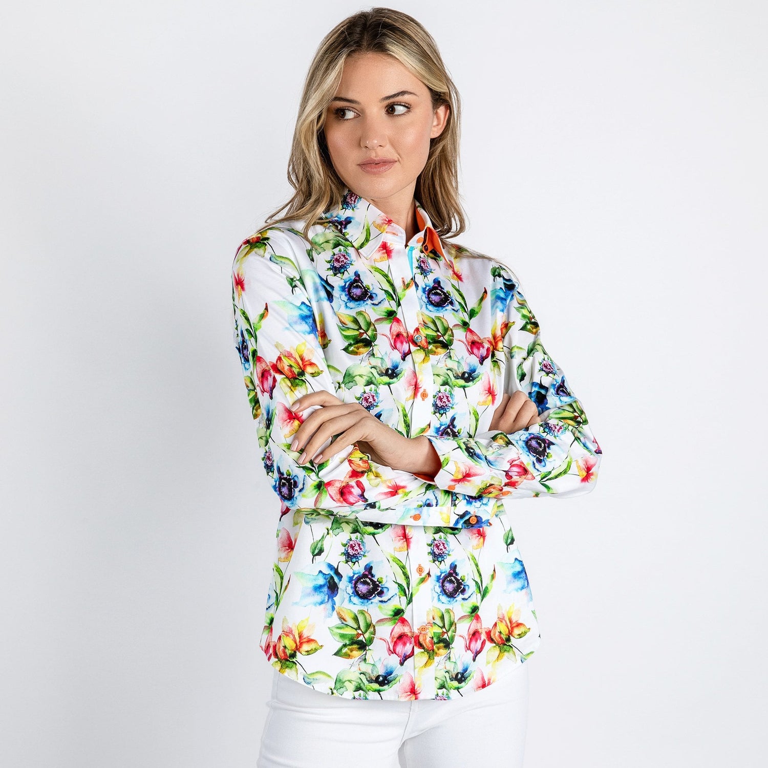 WATERCOLOUR FLOWER PRINT WOMENS SHIRT