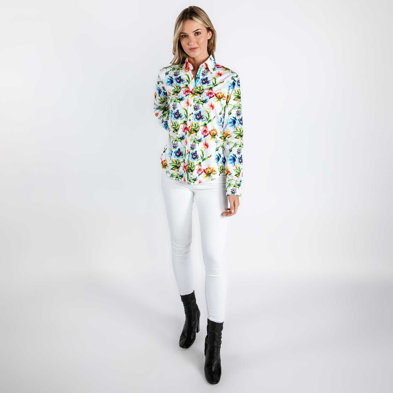 WATERCOLOUR FLOWER PRINT WOMENS SHIRT