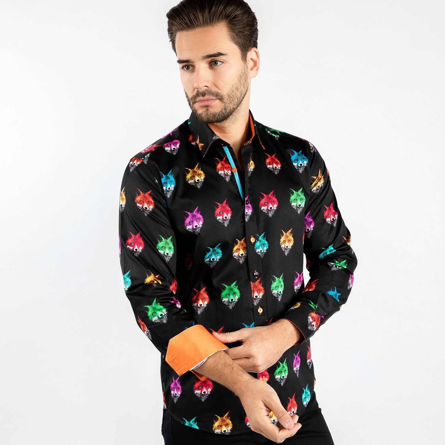 FOXES BEJEWELED PRINT SHIRT