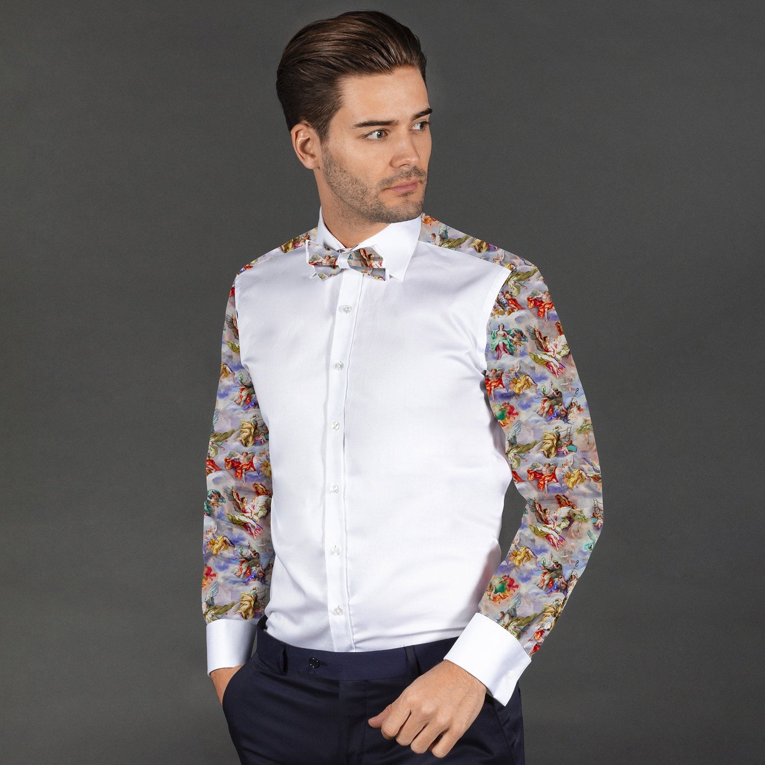 ANGELS PRINTED TUXEDO SHIRT WITH BOWTIE