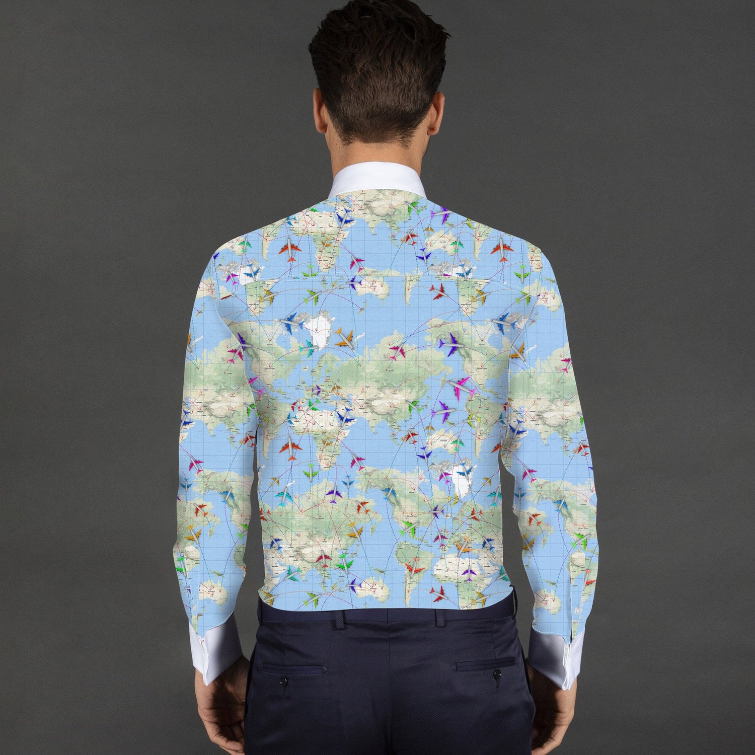 FLIGHT MAP PRINTED TUXEDO SHIRT WITH BOWTIE