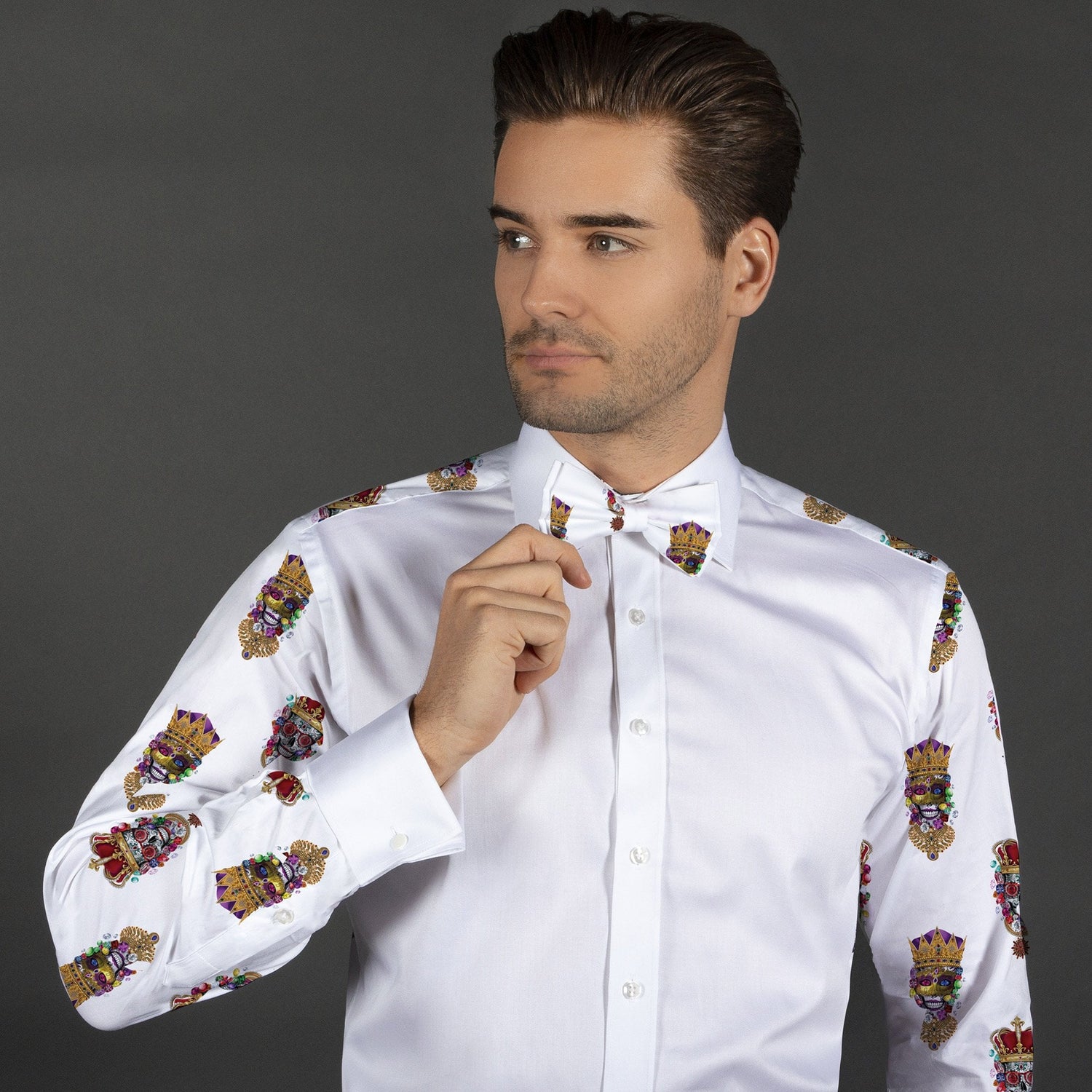 SKULL KING PRINTED TUXEDO SHIRT WITH BOWTIE