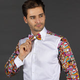 XMAS COMIC PRINTED TUXEDO SHIRT WITH BOWTIE