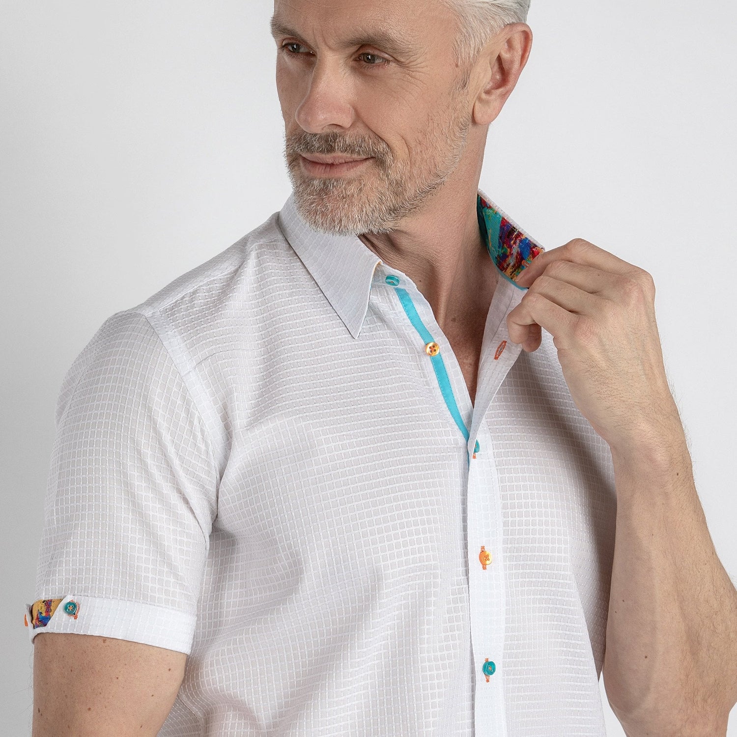 CLASSIC TEXTURED BASKET WEAVE STYLE SHORT SLEEVE SHIRT