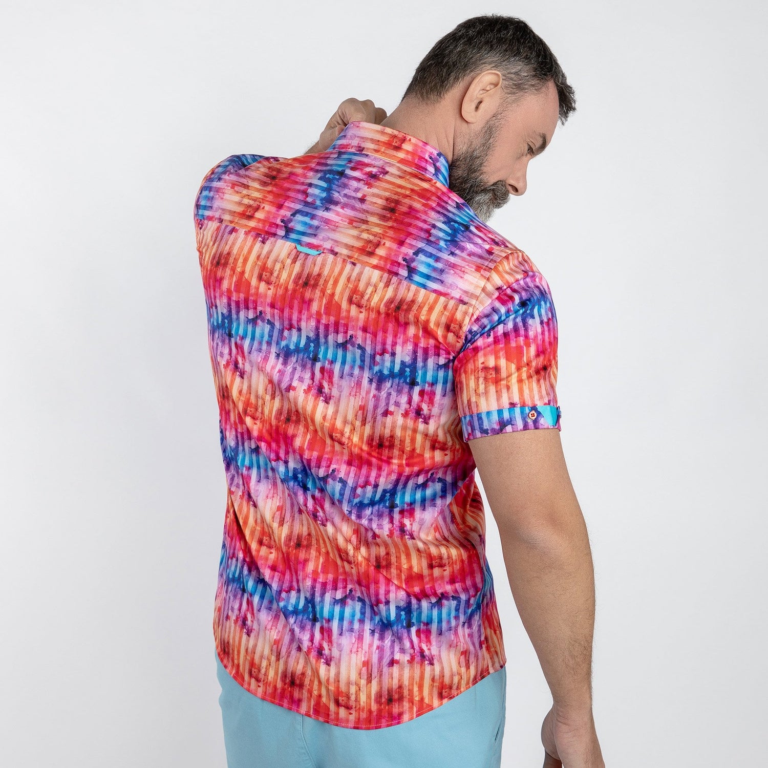 TIE DYE STRIPE CLOUDS PRINT SHORT SLEEVE SHIRT