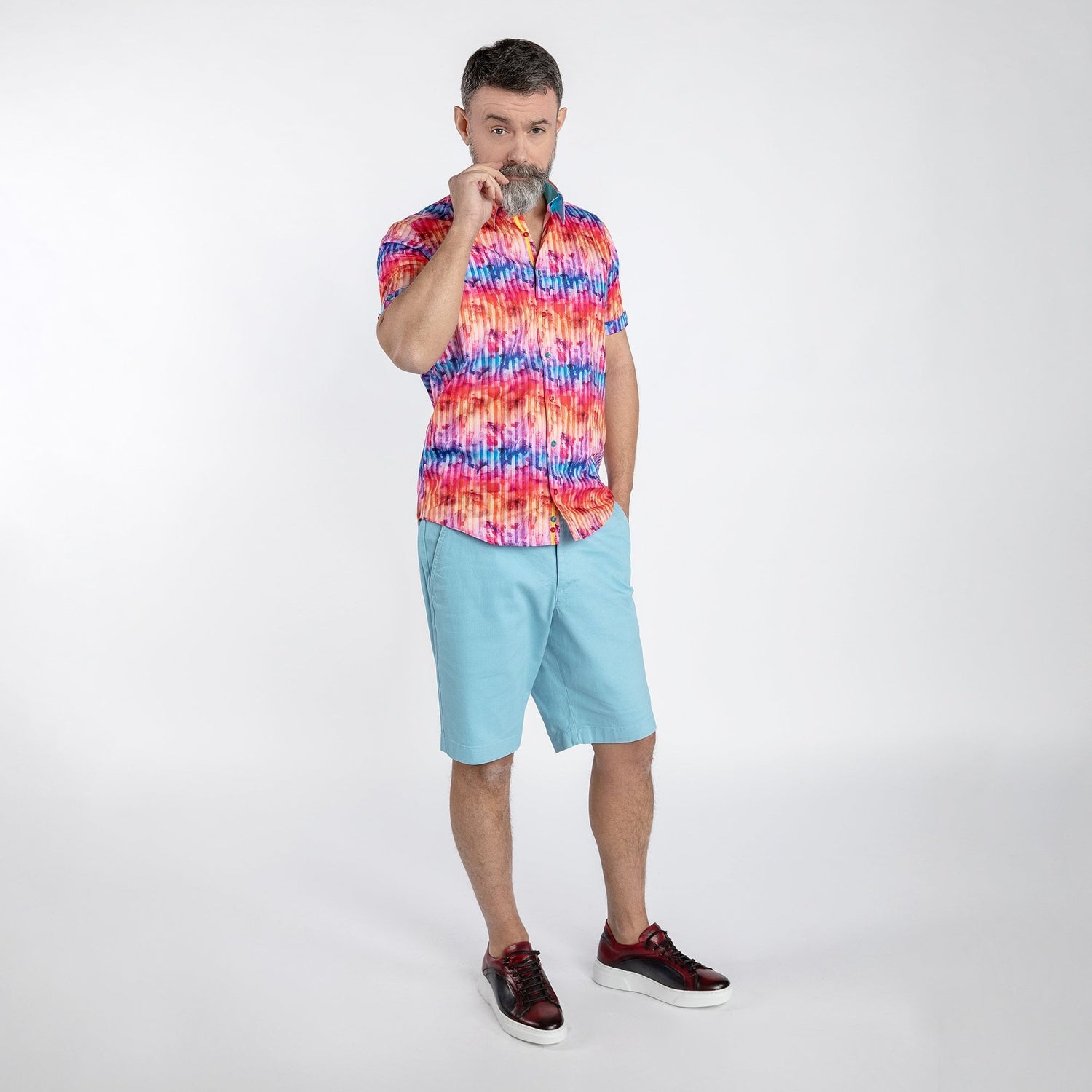 TIE DYE STRIPE CLOUDS PRINT SHORT SLEEVE SHIRT