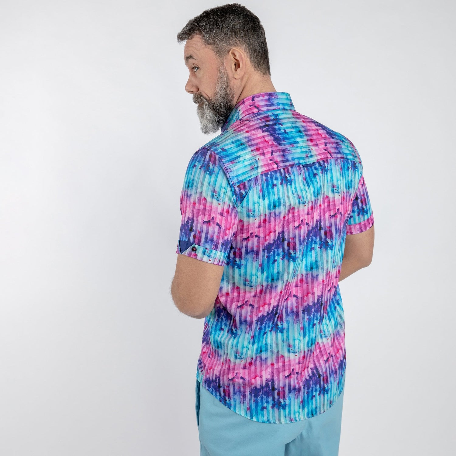 TIE DYE STRIPE CLOUDS PRINT SHORT SLEEVE SHIRT