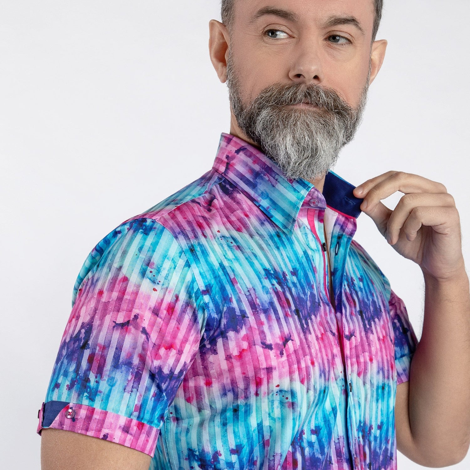 TIE DYE STRIPE CLOUDS PRINT SHORT SLEEVE SHIRT