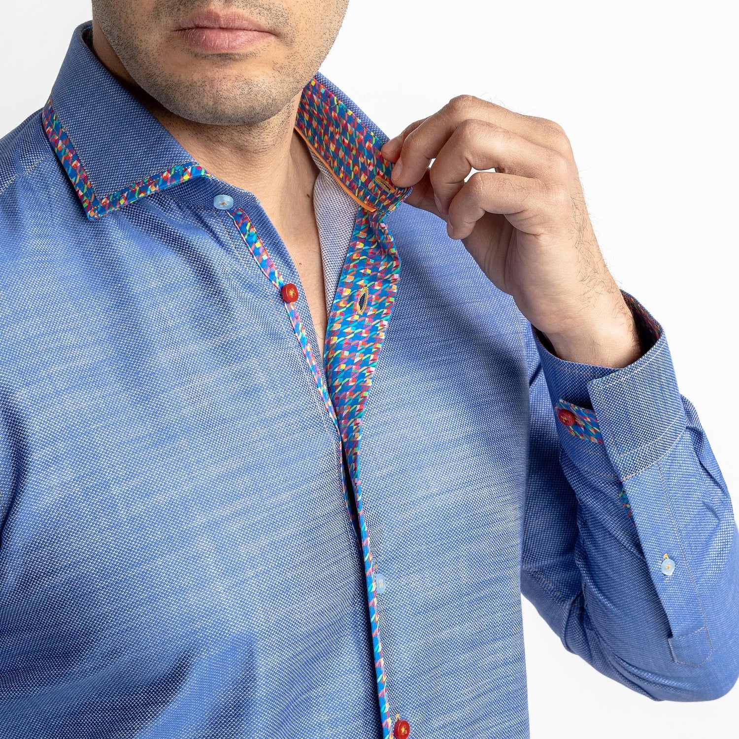 TEXTURED CLASSIC SHIRT WITH HOUNDSTOOTH TRIM